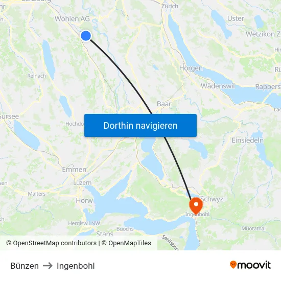 Bünzen to Ingenbohl map