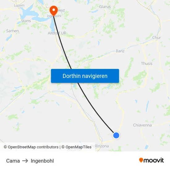 Cama to Ingenbohl map