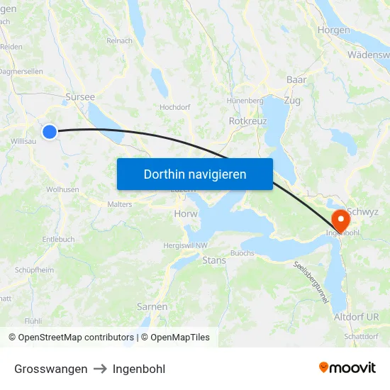 Grosswangen to Ingenbohl map