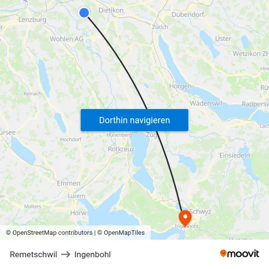 Remetschwil to Ingenbohl map