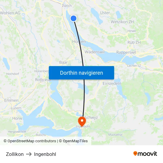 Zollikon to Ingenbohl map