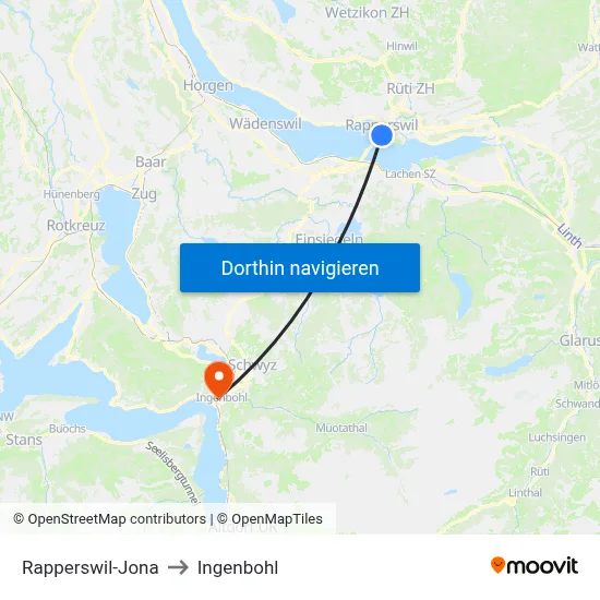 Rapperswil-Jona to Ingenbohl map