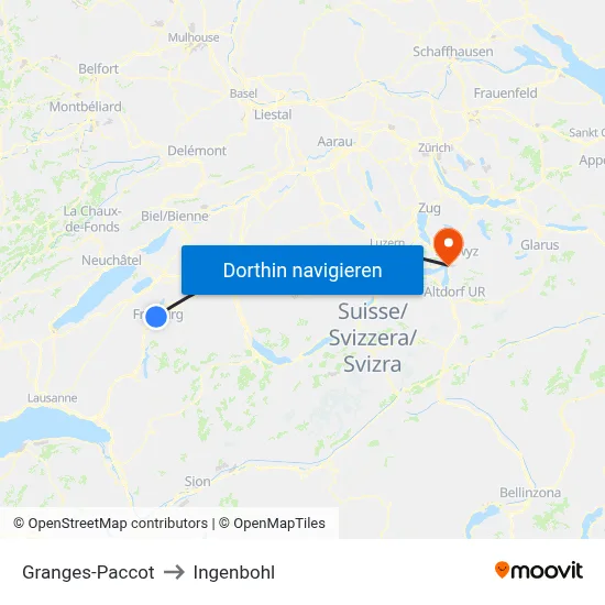 Granges-Paccot to Ingenbohl map