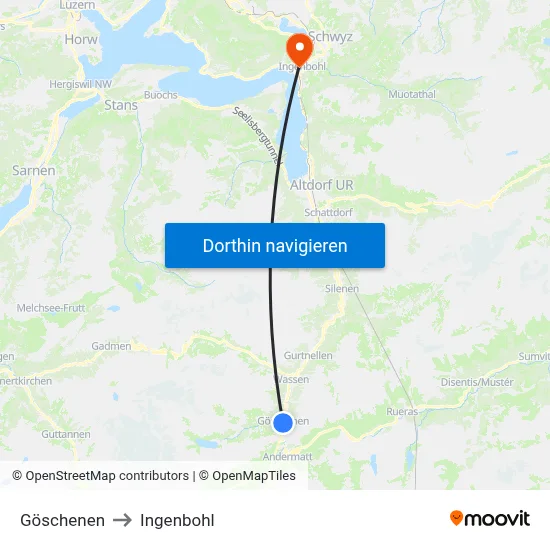 Göschenen to Ingenbohl map