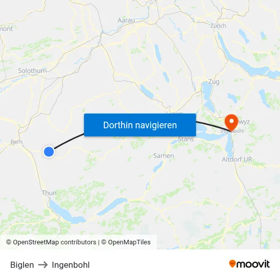 Biglen to Ingenbohl map