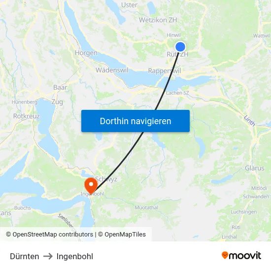 Dürnten to Ingenbohl map