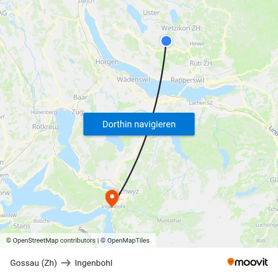 Gossau (Zh) to Ingenbohl map