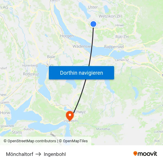 Mönchaltorf to Ingenbohl map