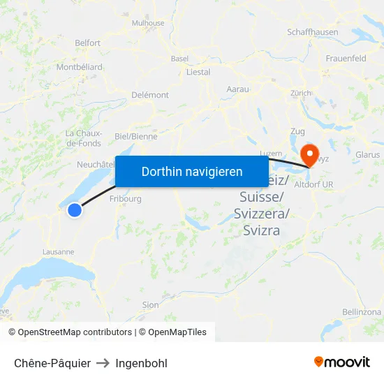 Chêne-Pâquier to Ingenbohl map