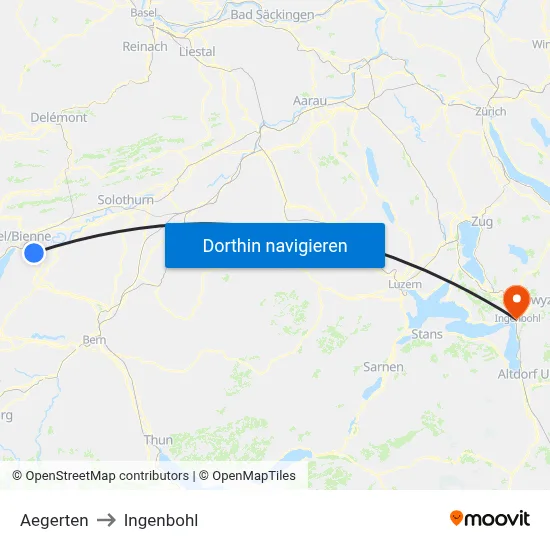 Aegerten to Ingenbohl map
