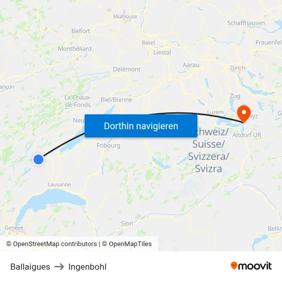 Ballaigues to Ingenbohl map