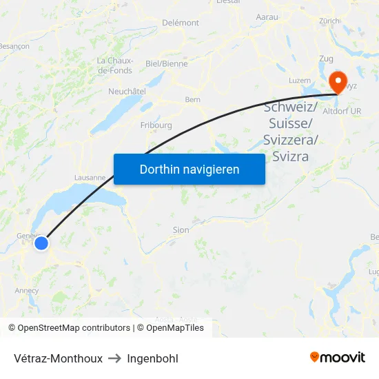 Vétraz-Monthoux to Ingenbohl map