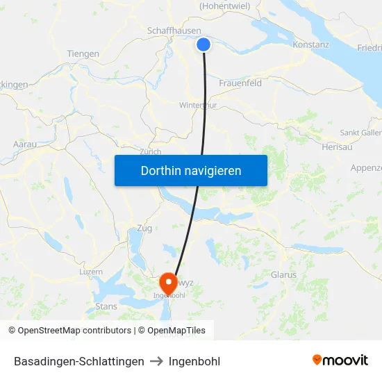 Basadingen-Schlattingen to Ingenbohl map