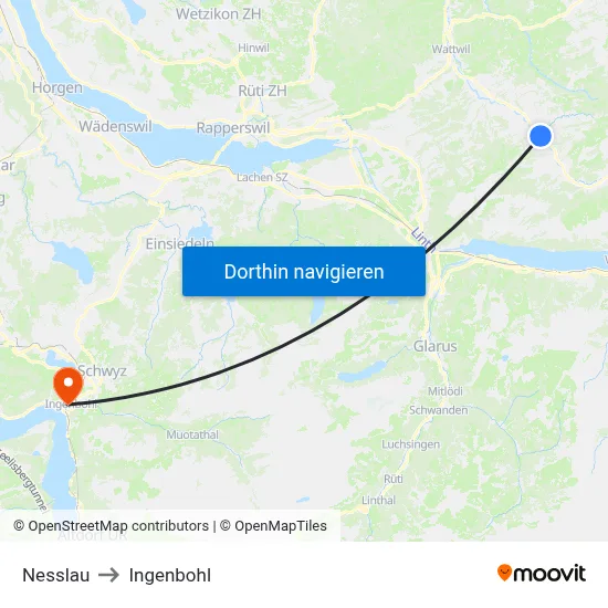 Nesslau to Ingenbohl map