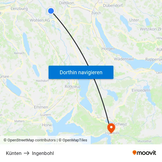 Künten to Ingenbohl map