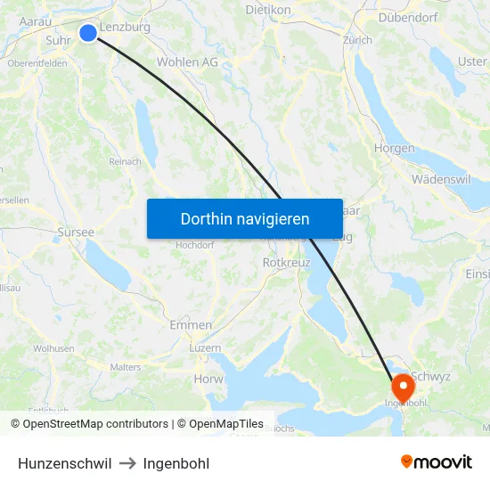 Hunzenschwil to Ingenbohl map