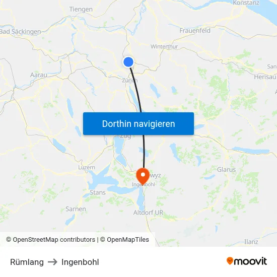 Rümlang to Ingenbohl map