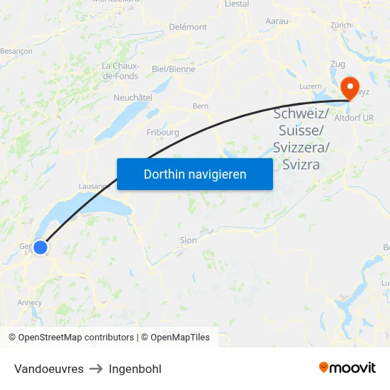 Vandoeuvres to Ingenbohl map