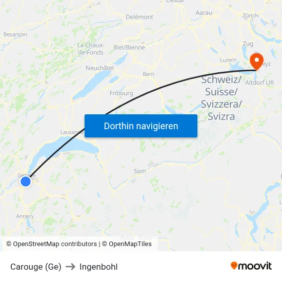 Carouge (Ge) to Ingenbohl map