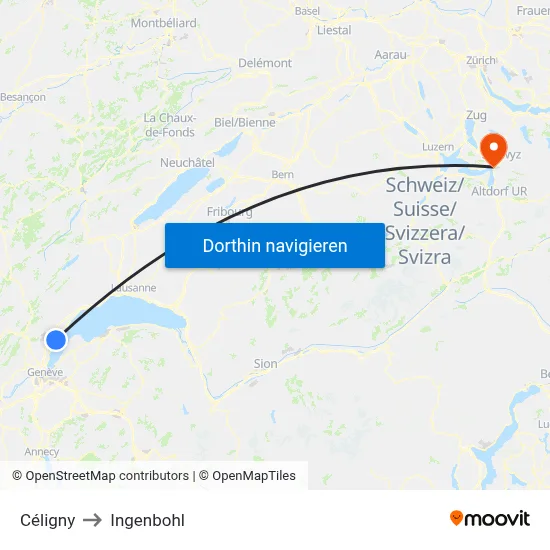 Céligny to Ingenbohl map