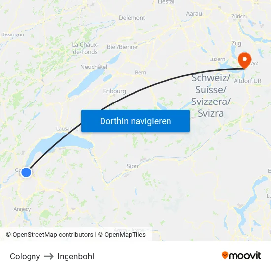 Cologny to Ingenbohl map