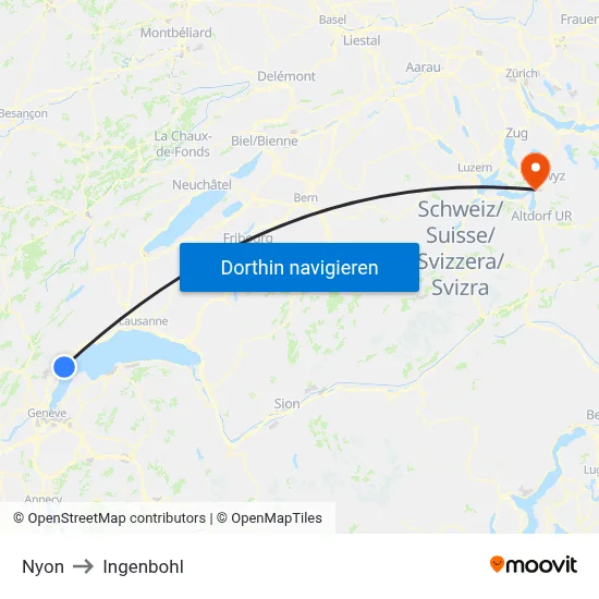 Nyon to Ingenbohl map