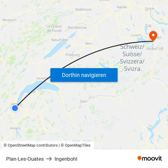 Plan-Les-Ouates to Ingenbohl map