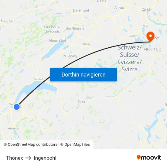 Thônex to Ingenbohl map