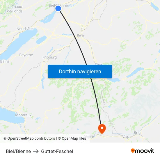 Biel/Bienne to Guttet-Feschel map