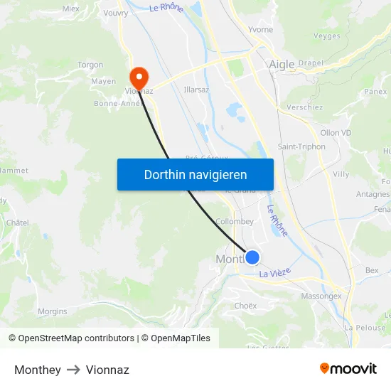 Monthey to Vionnaz map