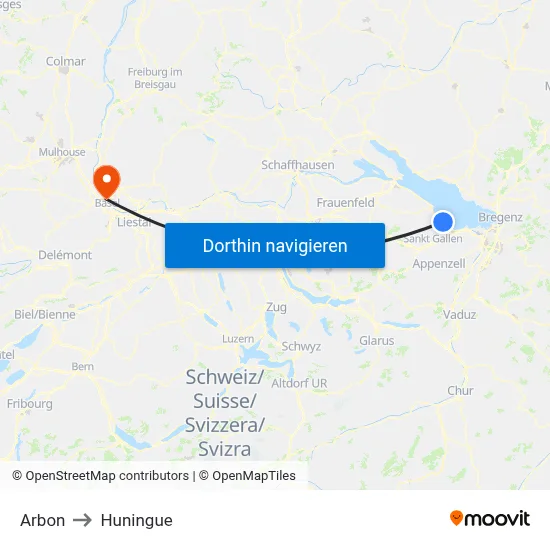 Arbon to Huningue map