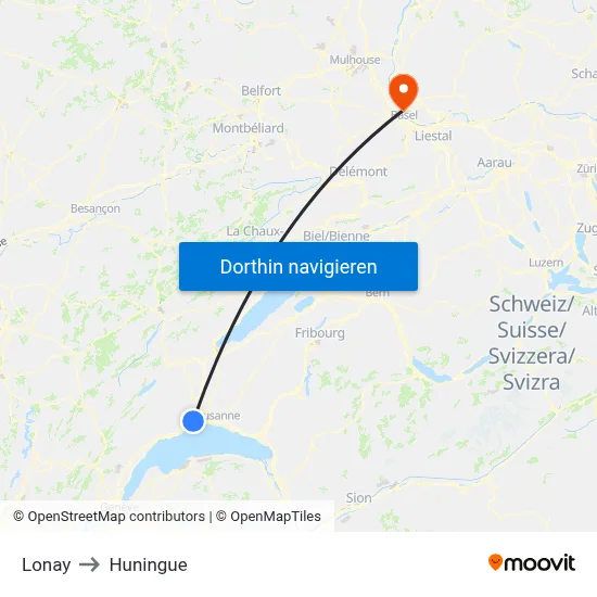 Lonay to Huningue map