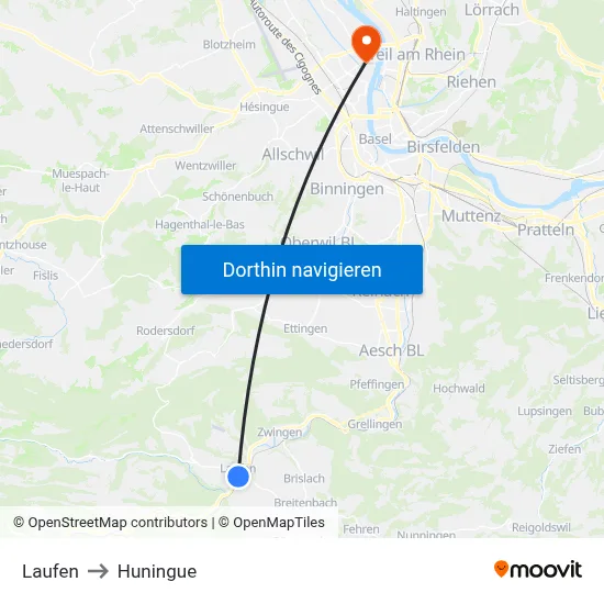 Laufen to Huningue map