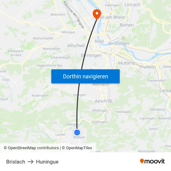 Brislach to Huningue map