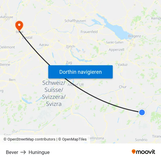 Bever to Huningue map
