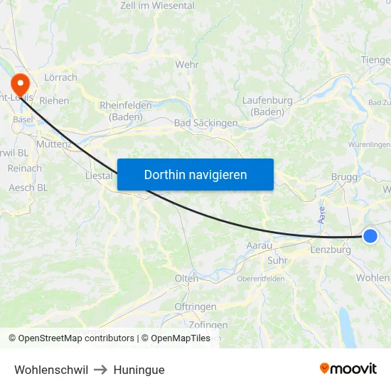 Wohlenschwil to Huningue map
