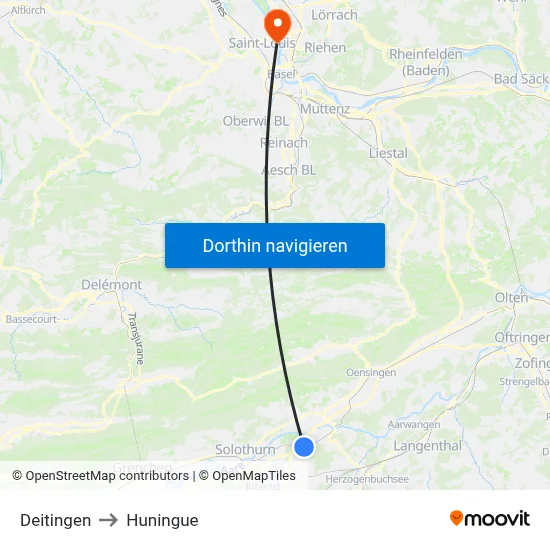 Deitingen to Huningue map