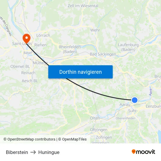 Biberstein to Huningue map