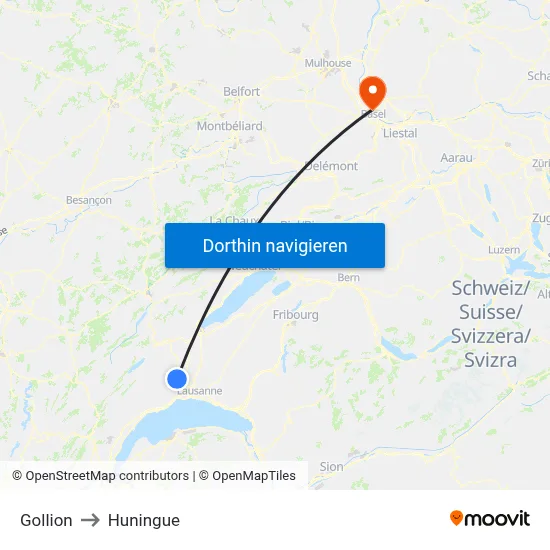 Gollion to Huningue map