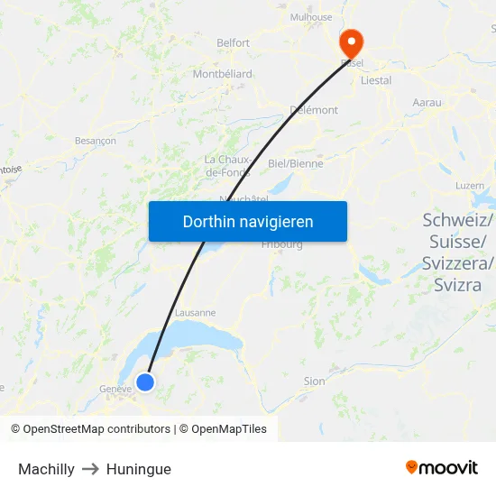Machilly to Huningue map