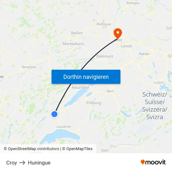 Croy to Huningue map