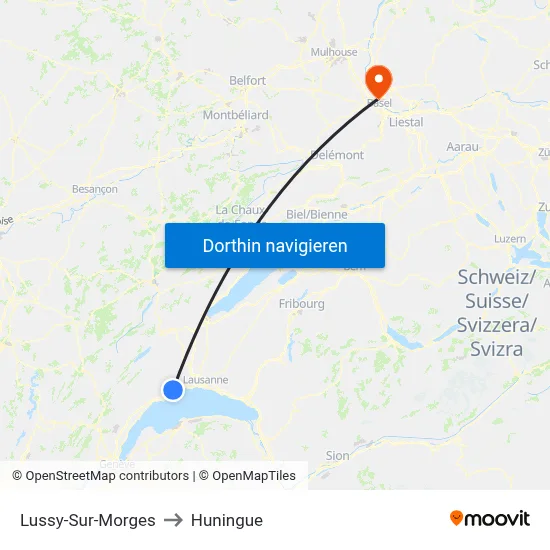 Lussy-Sur-Morges to Huningue map