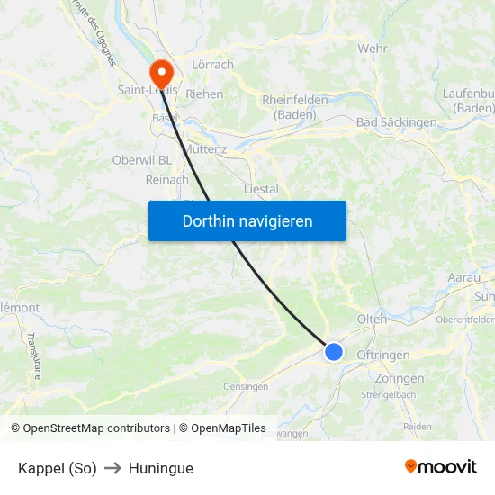 Kappel (So) to Huningue map