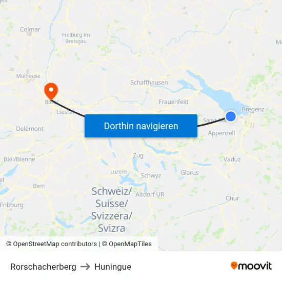 Rorschacherberg to Huningue map