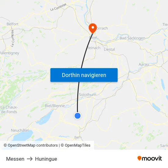 Messen to Huningue map