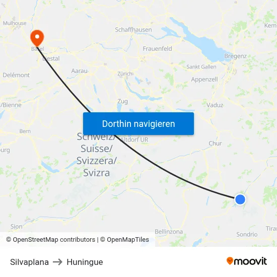 Silvaplana to Huningue map