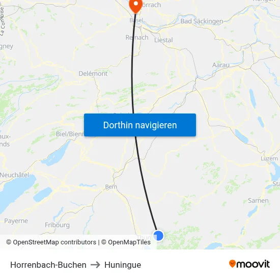 Horrenbach-Buchen to Huningue map