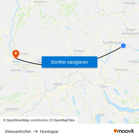 Diessenhofen to Huningue map