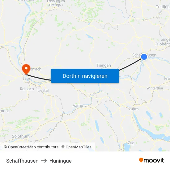 Schaffhausen to Huningue map