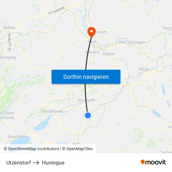 Utzenstorf to Huningue map